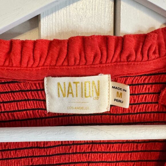 NATION LTD ANTHROPOLOGIE SMOCKED PRIMA COTTON FLUTTER SLV COTTAGECORE TANK SZM - Picture 2 of 3